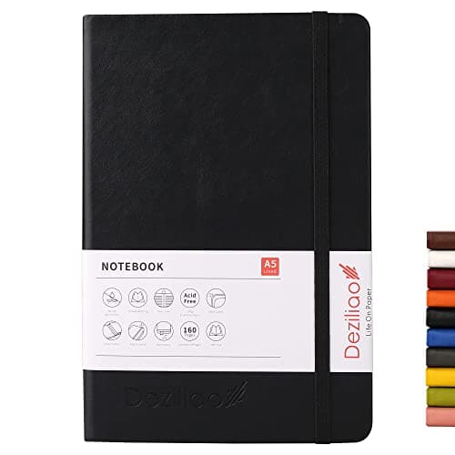 Cover of Deziliao Hardcover Notebook Journal 160 Pages, Lined Journal Notebooks for Work, 100Gsm Premium Thick Paper with Pocket, Medium 5.7"x8.4" Black, Ruled