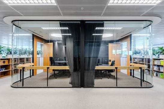 Glass meeting rooms inside the Barangaroo workspace